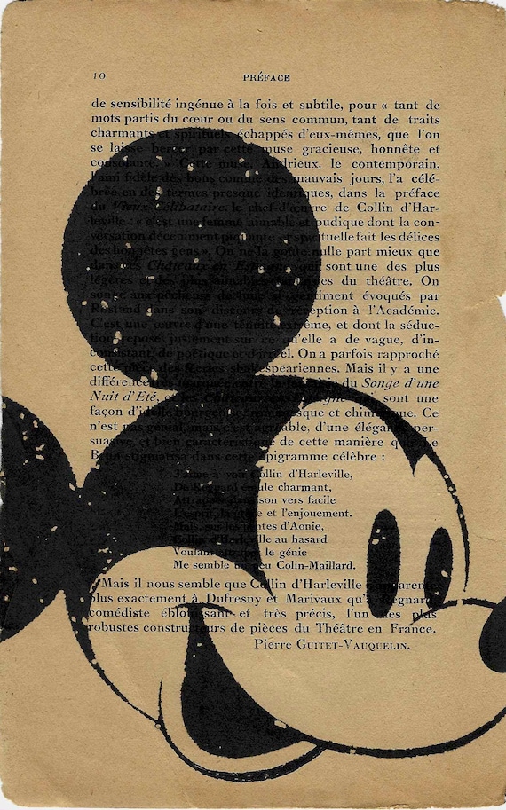 Vintage Mickey Mouse Illustration: Adorable Mini Print from Book Page - 18x12cm Reproduction