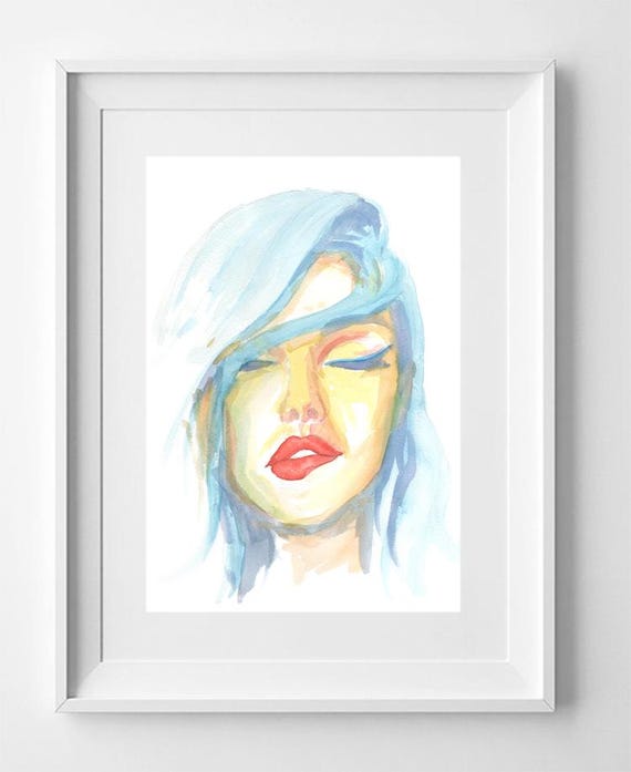 Blue-Haired Girl A4 Print - High Quality Illustration Wall Art, Handmade Decor.