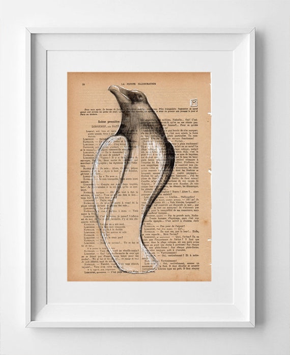 CROW Nº10. Vintage French Crow Drawing: 1920 La Petite Illustration Page, White Ink and Pencil Artwork - 28 x 19cm.