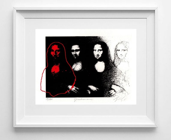 Limited Edition Mona Lisa Lithograph: Two-Color Print on Modigliani Paper, Handmade Art Reproduction 19x24cm.