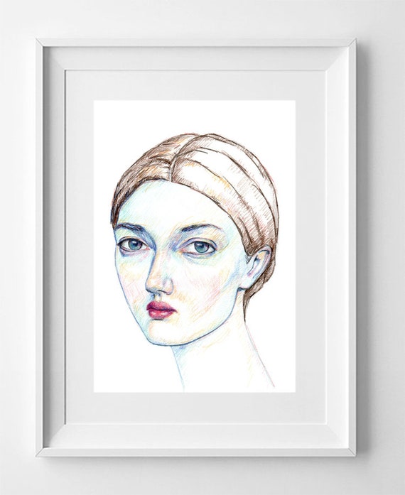 Pale-faced woman. Pencil Drawing Printable, Instant Downloadable Art, Digital Download, Digital Prints, art print