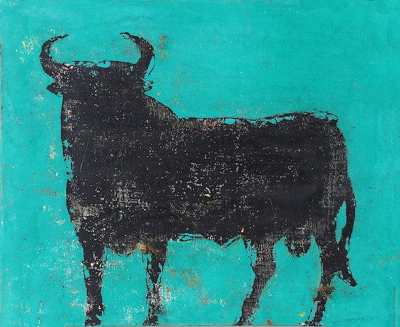 GREEN BULL. Contemporary art. Acrylic paint on canvas.