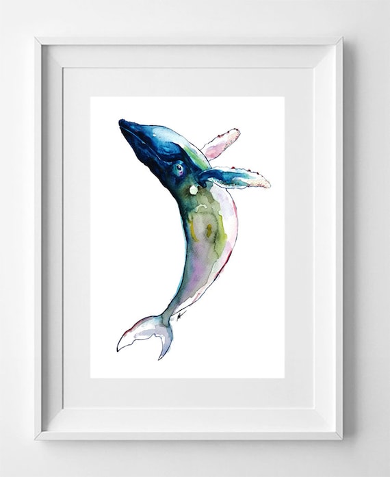 WHALE. Drawing printed on high quality paper. Wild animals collection drawing.