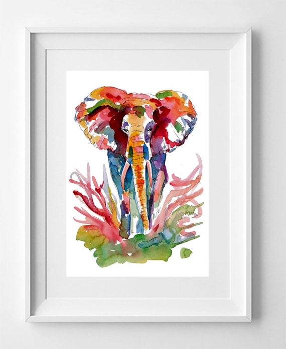 ELEPHANT. Drawing printed on high quality paper. Wild animals collection drawing.