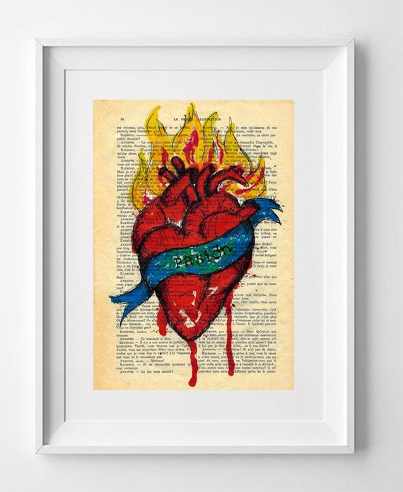 HEART. Vintage French Book Page Print: Anatomical Heart Artwork for Wall Decor - 28x19cm.