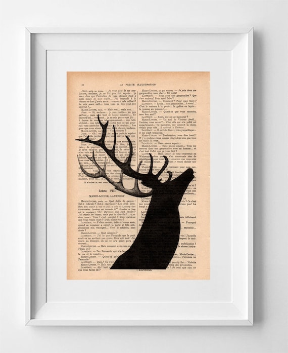DEER. Vintage French Magazine Deer Drawing Print on Upcycled 1920s La Petite Illustration Page - 28x19cm.