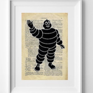 BIBENDUM MICHELIN, Vintage Bibendum Michelin Kunstdruck auf Recyclingpapier – realistische Illustration für Heimdekoration – 28 cm x 19 cm.