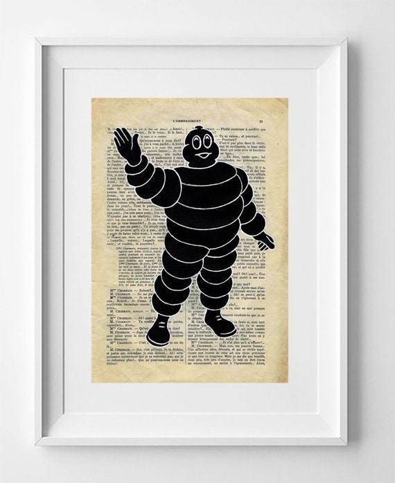 BIBENDUM MICHELIN, Print on vintage paper, 28cm x 19cm // 11" x 7.5" Drawing, Art Printed on book, Michelin Doll, Decoration