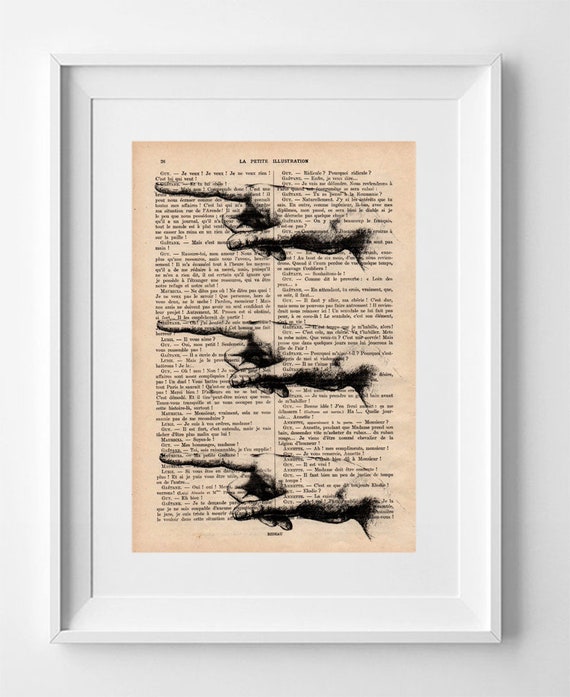 Vintage French Illustration Print: Pointing Hands Drawing on 1920s La Petite Illustration Page 28x19cm.