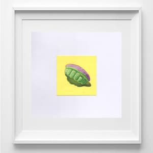 Hyperrealistisches Ölgemälde mit Zuckerzähnen: Miniatur-Wandkunst im zeitgenössischen Stil auf Post-It 7,5 x 7,5 cm