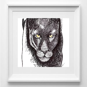 Elegante stampa artistica di schizzo di pantera nera - Decorazione da parete di alta qualità con felino selvatico 21x21 cm