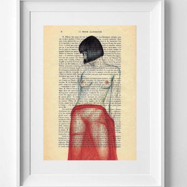 FEMMES, Impression sur page de livre Français vintage, 28cm x 19cm // 11" x 7.5", art, Impression sur livre, Dessin original de figure féminine