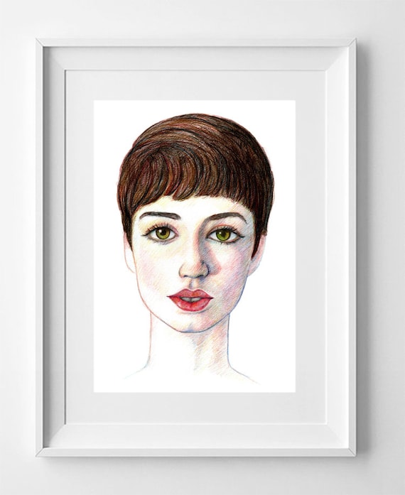Green-eyed woman. Pencil Drawing Printable, Instant Downloadable Art, Digital Download, Digital Prints, art print
