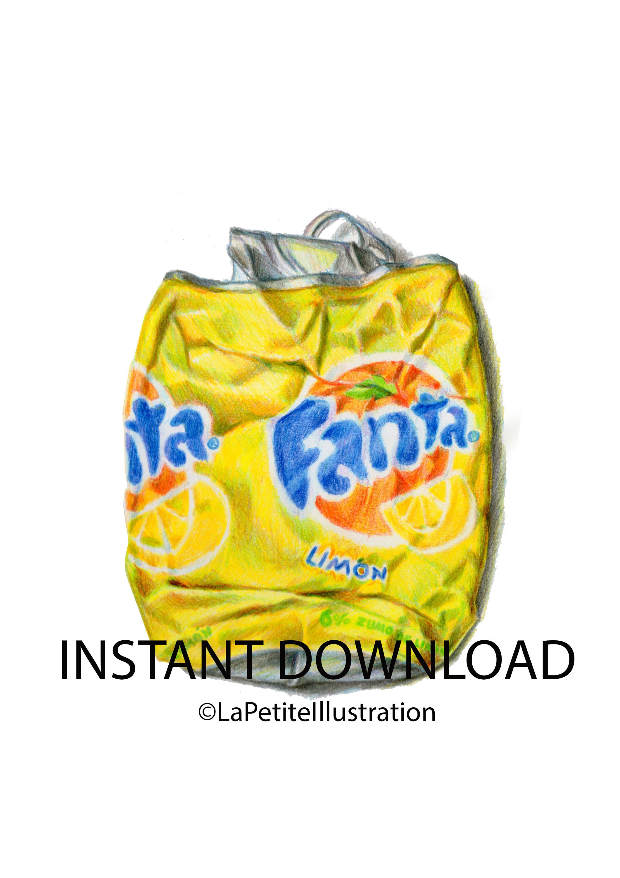 LEMON FANTA. Pencil drawing printable, Downloadable art snapshot