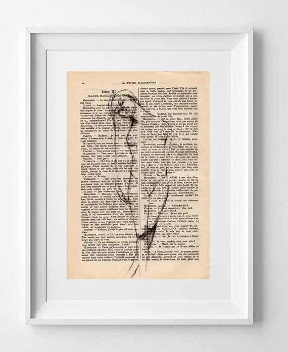 NUDE WOMAN, Print on French Vintage Book Page, Artwork, Book Print, Original Female Figure Drawing, Decoration.