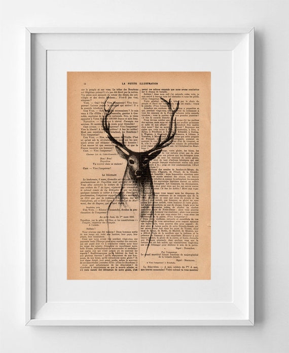 DEER. Vintage French Magazine Deer Drawing Print on Recycled 1920s La Petite Illustration Page - 28x19cm.