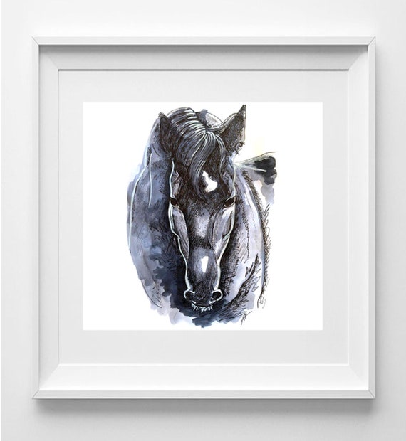 Elegant Thoroughbred Horse Print: High-Quality Paper Artwork for Equestrian Enthusiasts 21x21cm.