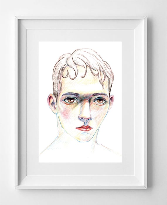 Brown haired boy. Pencil Drawing Printable, Instant Downloadable Art, Digital Download, Digital Prints, art print