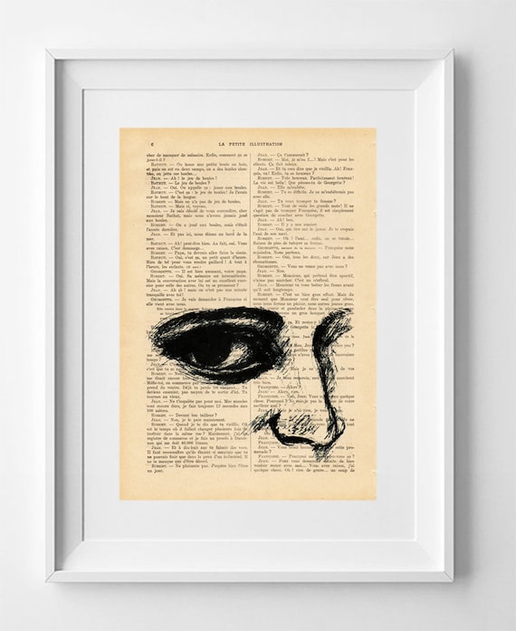 Vintage French Book Page Print: Surreal Eye Drawing Wall Art, Lowbrow Anatomical Illustration 28x19cm