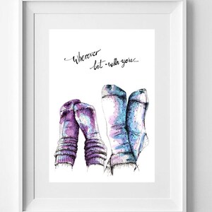 Quirky Sock Illustration: Wherever But With You - A4 Love Quote Print for Couples