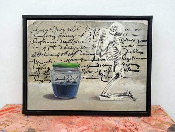Black Sea: Surrealist Pop Art Oil Painting on Board - Contemporary Lowbrow Street Art Collage - 30x40cm