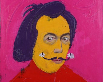 Salvador Dalí Surrealist Oil Painting on Canvas - Contemporary Pop Art Portrait - 73 x 73cm.