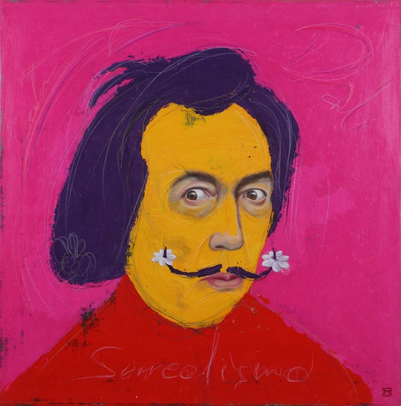 Salvador Dalí Surrealist Oil Painting on Canvas - Contemporary Pop Art Portrait - 73 x 73cm.