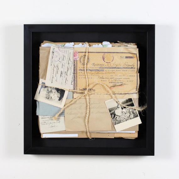 Collage CORRESPONDENCE. Work made with letters, photos and original documents of the protagonists of the story.