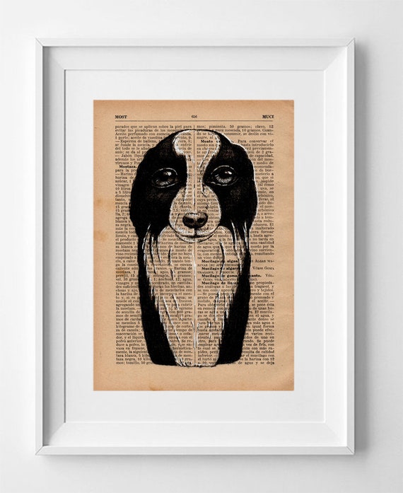 Dog nº 2. Printed drawing on original page of the "Modern Industrial Encyclopedia" from the 1930s