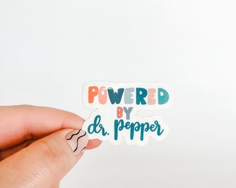Powered By Dr Pepper sticker, dr pepper, dr pepper sticker, waterproof sticker, hand lettered, water bottle sticker