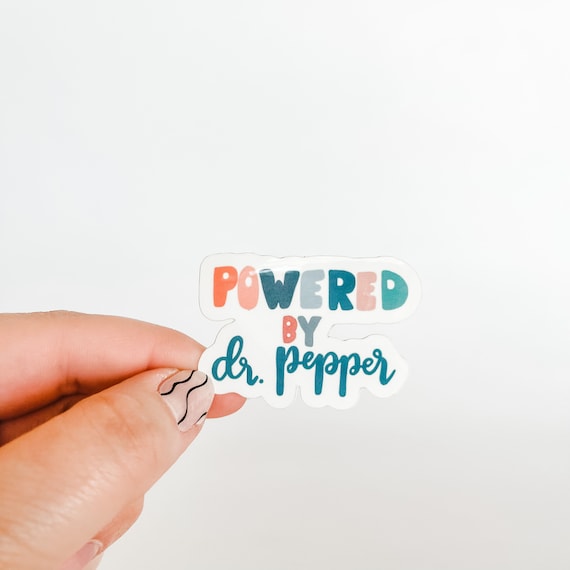 Powered By Dr Pepper sticker, dr pepper, dr pepper sticker, waterproof sticker, hand lettered, water bottle sticker