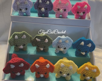 Crochet Triceratops Plushie: Handmade Kawaii Amigurumi Dino Stuffed Animal Made To Order