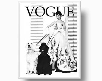 Vogue Audrey Hepburn Print Cover Poodles Paris Fashion Chanel Instant Download 274