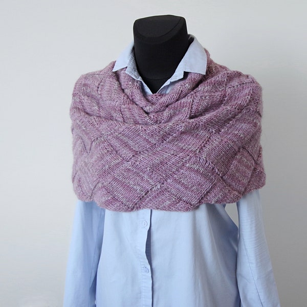 Hand-knitted entrelac multicolor shaded cowl/ neck warmer/ snood (lilac, lavender, mauve, dusty rose, pink, orchid, plum, wisteria, pastel)