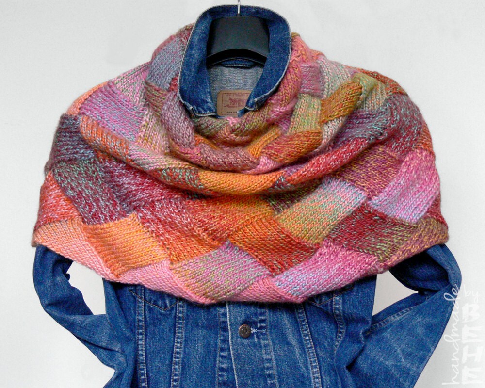 Handknitted entrelac multicolor shaded cowl/ neck warmer/ Etsy
