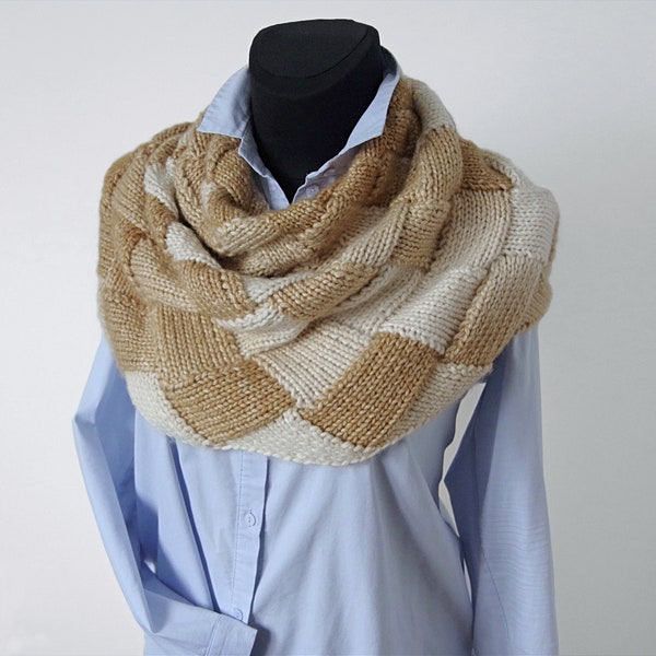 Hand-knitted entrelac multicolor shaded cowl/ neck warmer/ snood/ poncho/ capelet (camel, bronze, beige, ecru, champagne, cream, ivory)