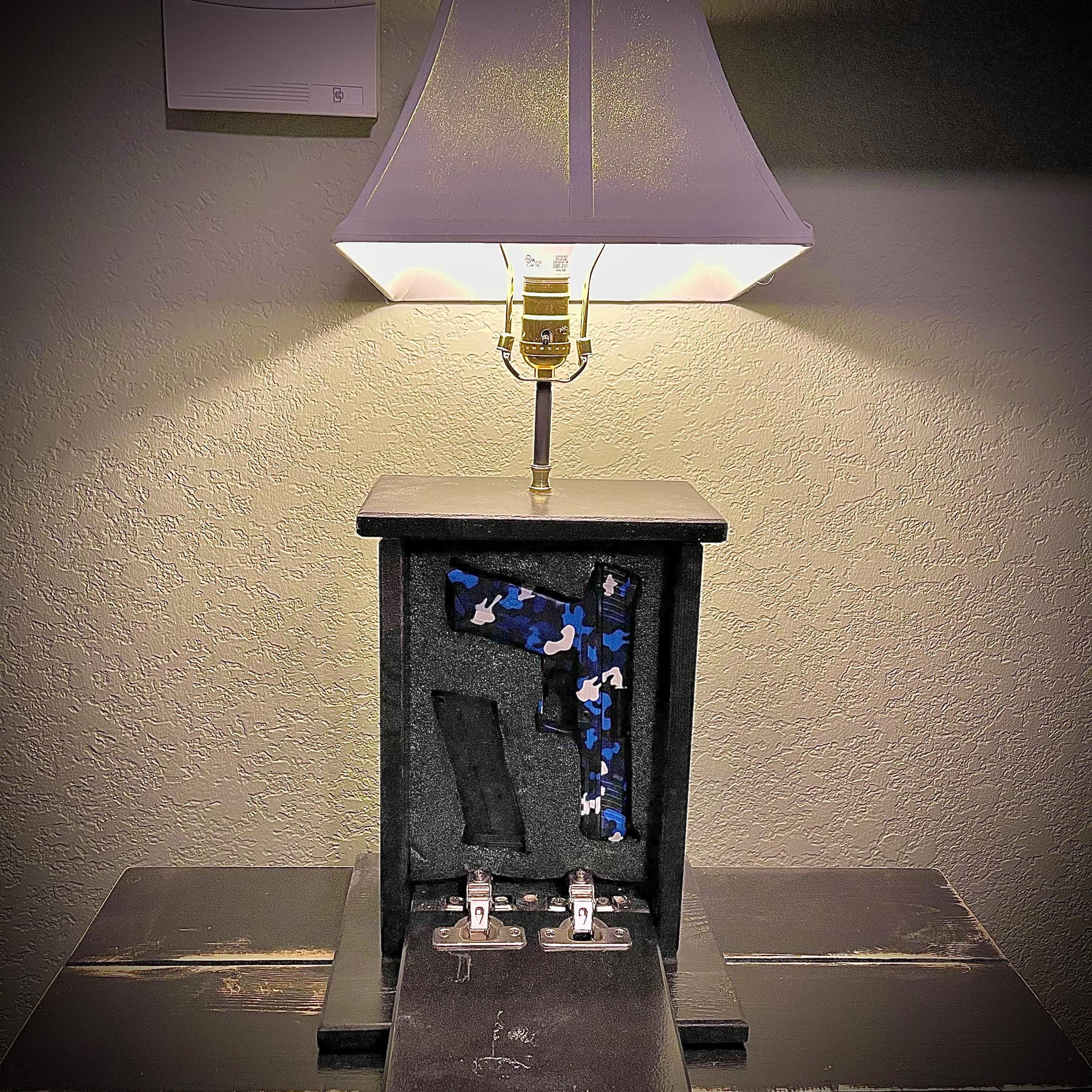 Hidden Gun Concealment Lamp – Lockable Nightstand Lamp with Storage – Tactical Home Decor – Veteran Made Firearm Safe