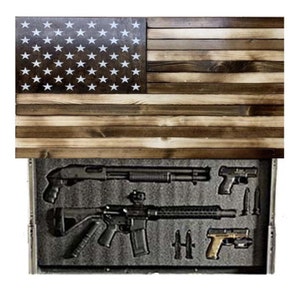 Brown & Burnt American Flag Concealment Art – Hidden Gun Storage – Lockable  – Rustic Wall Decor – Veteran-Made