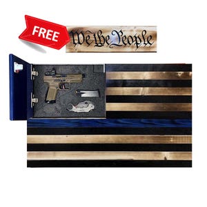 Burnt Wood American Flag – Thin Blue/Red Line, Hidden Gun Storage FREE WTP