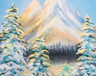 Winter In the Mountains, Original Oil Painting on Canvas, 24x18”, Vertical Landscape