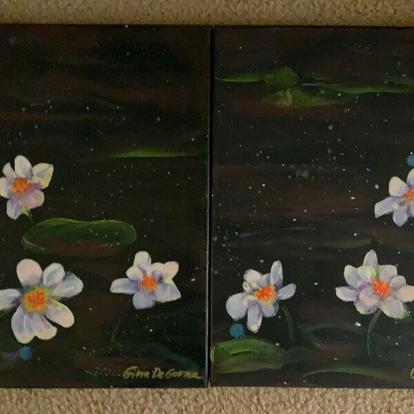 Ensemble de 2 peintures de waterlilies