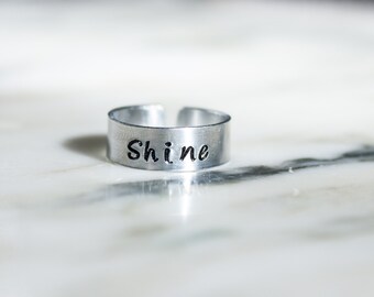 Customizable Metal Stamped Ring Art Font | Personalized Stamped Metal Rings