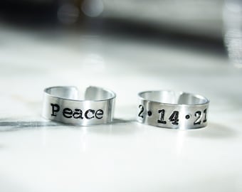 Personalized Metal Stamped Ring Typewriter Font | Customizable Stamped Metal Rings