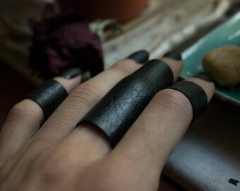 Long Vegan Leather Ring | Finger Cuff Ring