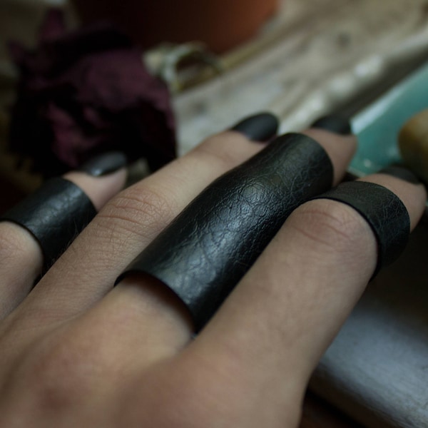 Long Vegan Leather Ring | Finger Cuff Ring