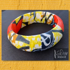 Large African Print Bangle Bracelet Yellow Orange | Ankara Bangle Bracelet