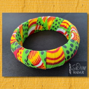 Large African Print Bangle Bracelet Green | Ankara Bangle Bracelet