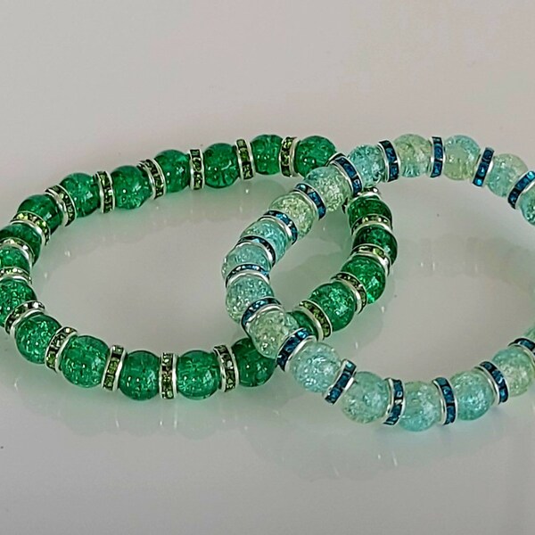 Beaded bracelet set bright green and mint green beads.  SKU# UV2P24046000