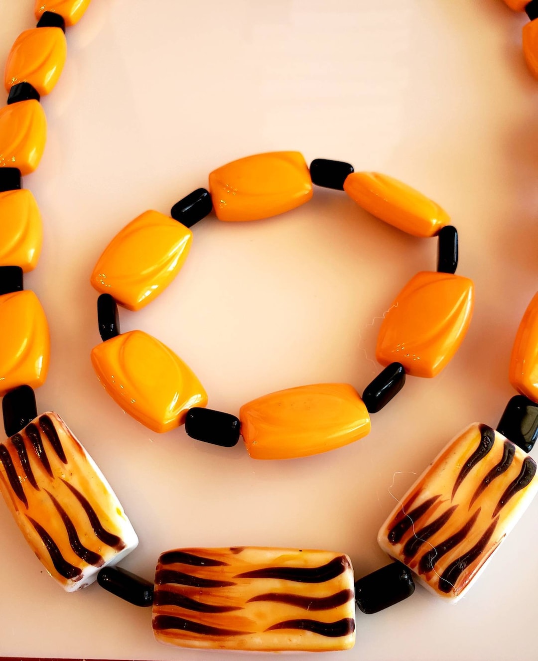Men's Beaded Jewelry Set. Square Beaded Black and Orange Etsy