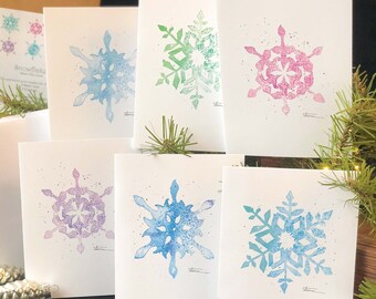 Snowflake Blank Note Card Assortment Pack; 6 Cards, 6 Envelopes; Frameable; High Quality Print; Christmas; Winter; Gift Box;